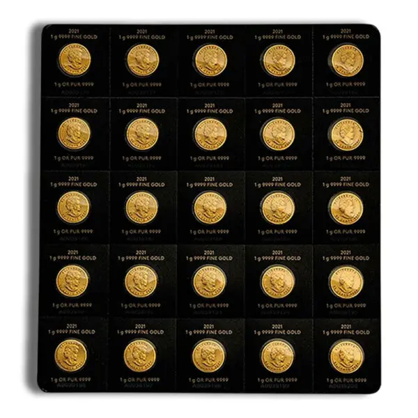 25 x 1 gram Canadian Maple Gold Coins