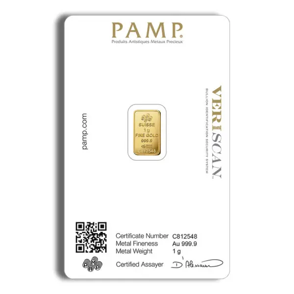 1 gram Gold Bar PAMP Fortuna (Carded)